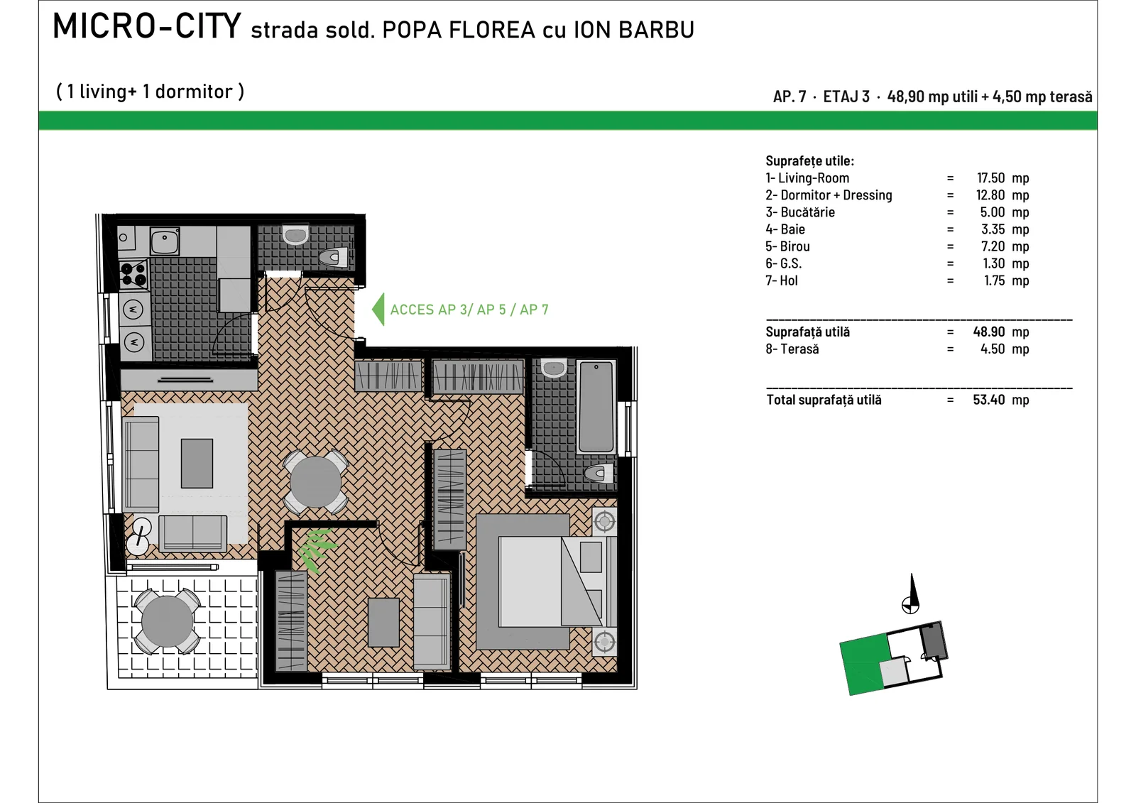 2-room apartment · Floor 3, ap. 7 — Layout